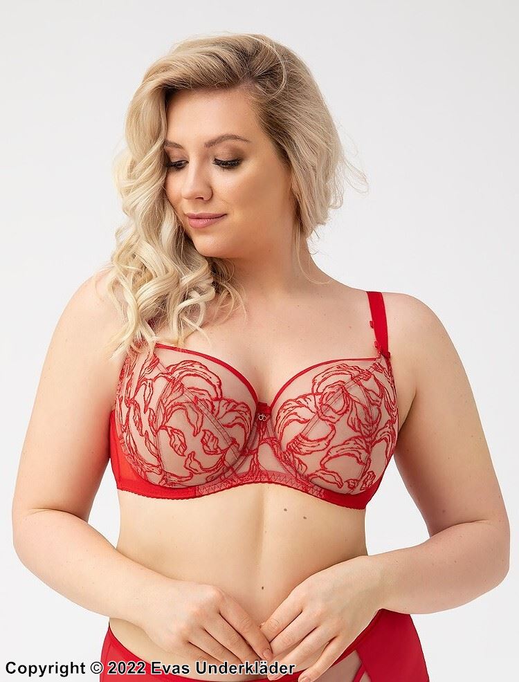 Romantic Big Cup Bra Tulle Lace Embroidery D To L Cup 